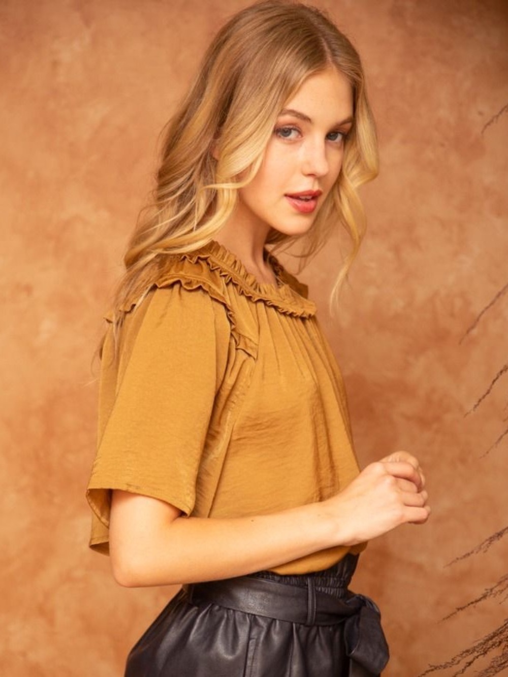 VOY Ruffle Round Neck Satin Top – Boutique | New - Picture 4 of 7